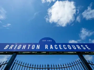 The Brighton Racecourse sign at the entrance to the track